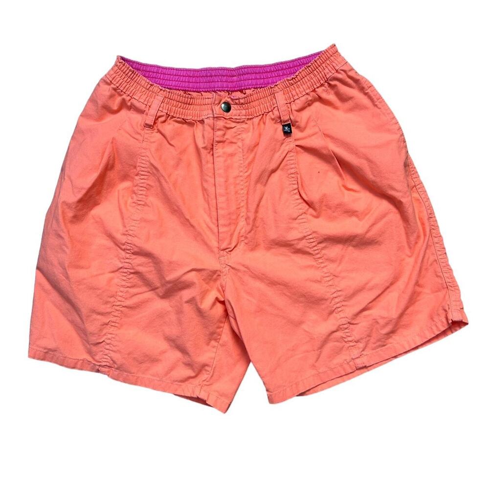 Ocean Pacific OP Vintage 80s Neon Orange Cotton Elastic Waist Summer Shorts L